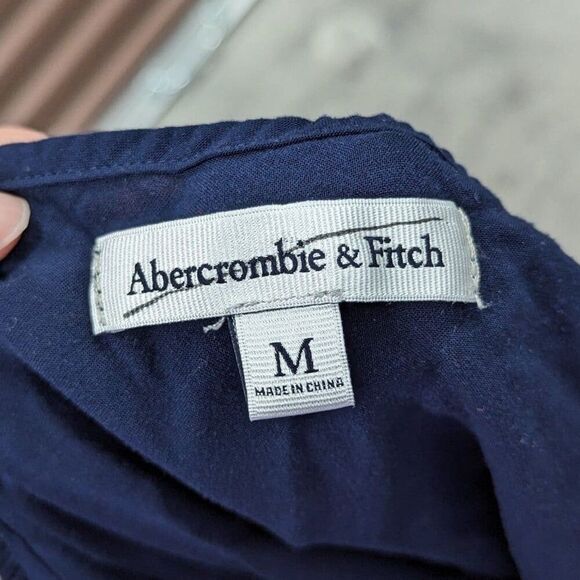 VTG Y2K Abercrombie & Fitch Navy Blue VNeck Floral Eyelet Mini Dress Boho Chic - Picture 6 of 9